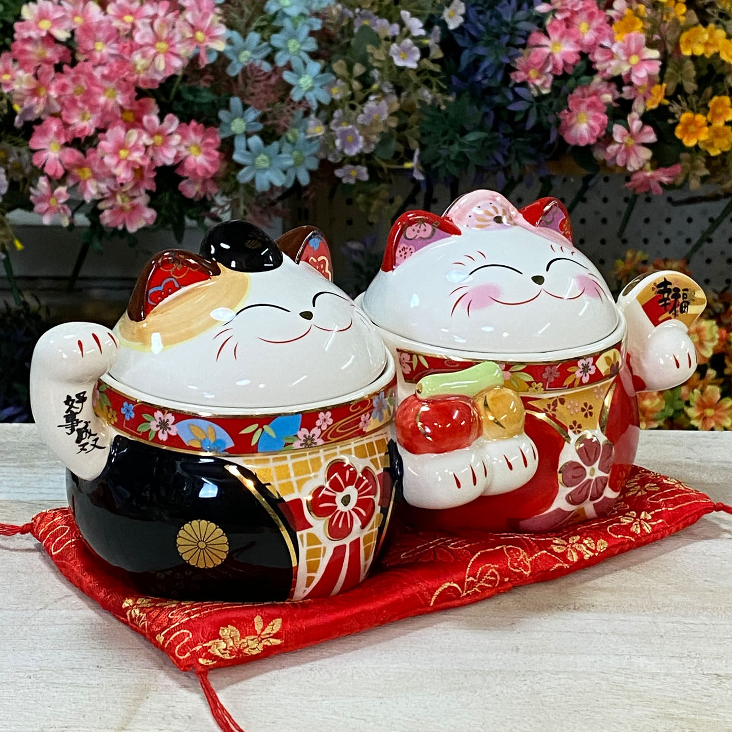 金石工坊好事成双招财猫糖果罐结婚礼物婚庆家居婚房创意装饰摆件