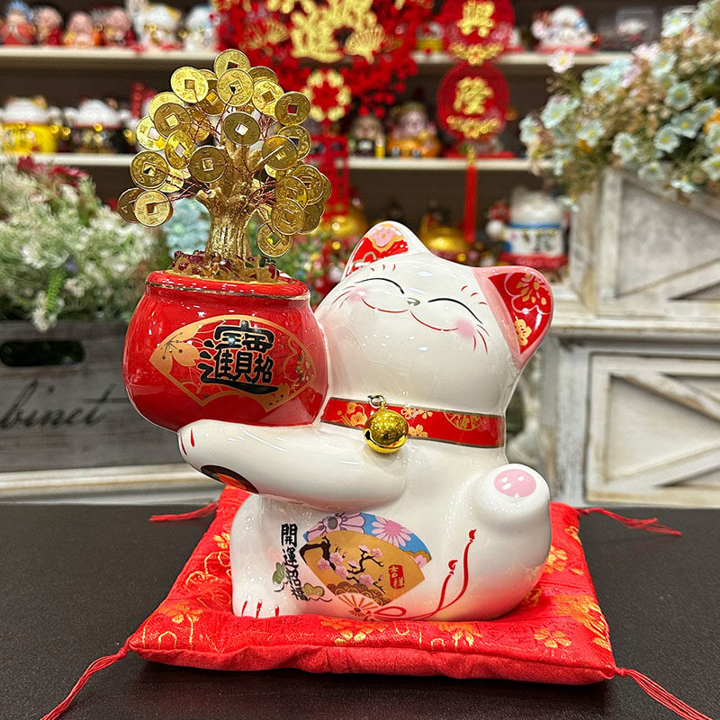 金石工坊暴富招财猫摇钱树摆件