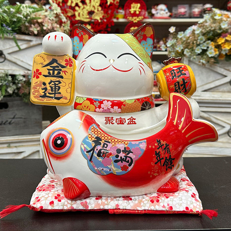 金石工坊招财猫糖果罐收银台摆件
