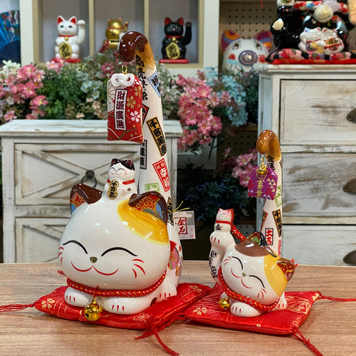 金石工坊长尾招财猫一对
