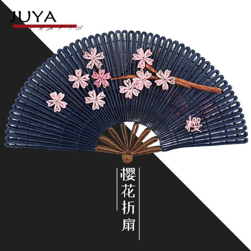 俊雅双面樱花折扇摆件材料包樱花扇衍纸材料包千色纸衍纸纸质教程