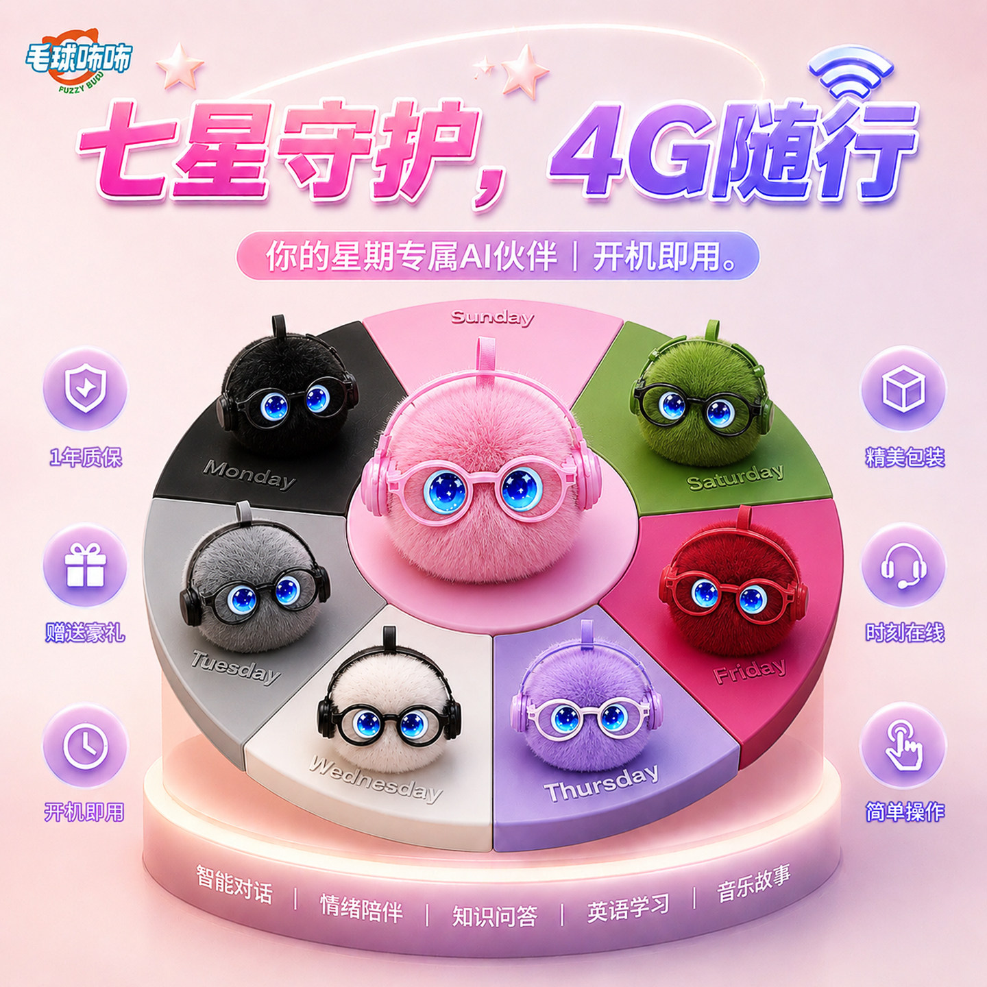 毛球咘咘ai机器人儿童电子宠物英语对话陪伴豆包女孩玩具生日礼物