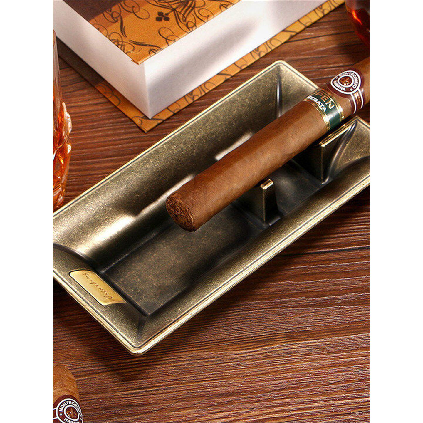 德国进口雪茄烟灰缸复古风古银古铜怀旧钛金属创意个性灭烟器摆件