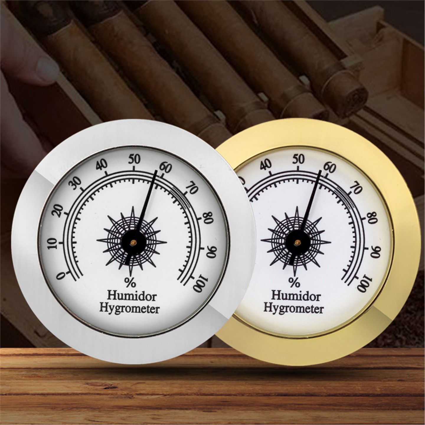 50mm薄款金属湿度计 高精度家用吉他雪茄盒室内外机械型机芯湿度