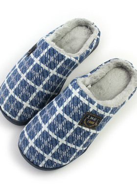 居韵秋冬新款格纹提花针织家居鞋拖鞋男款英伦主义FM19212