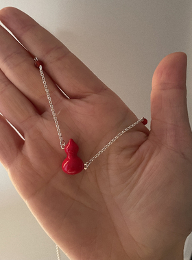 新中式红色立体葫芦项链
