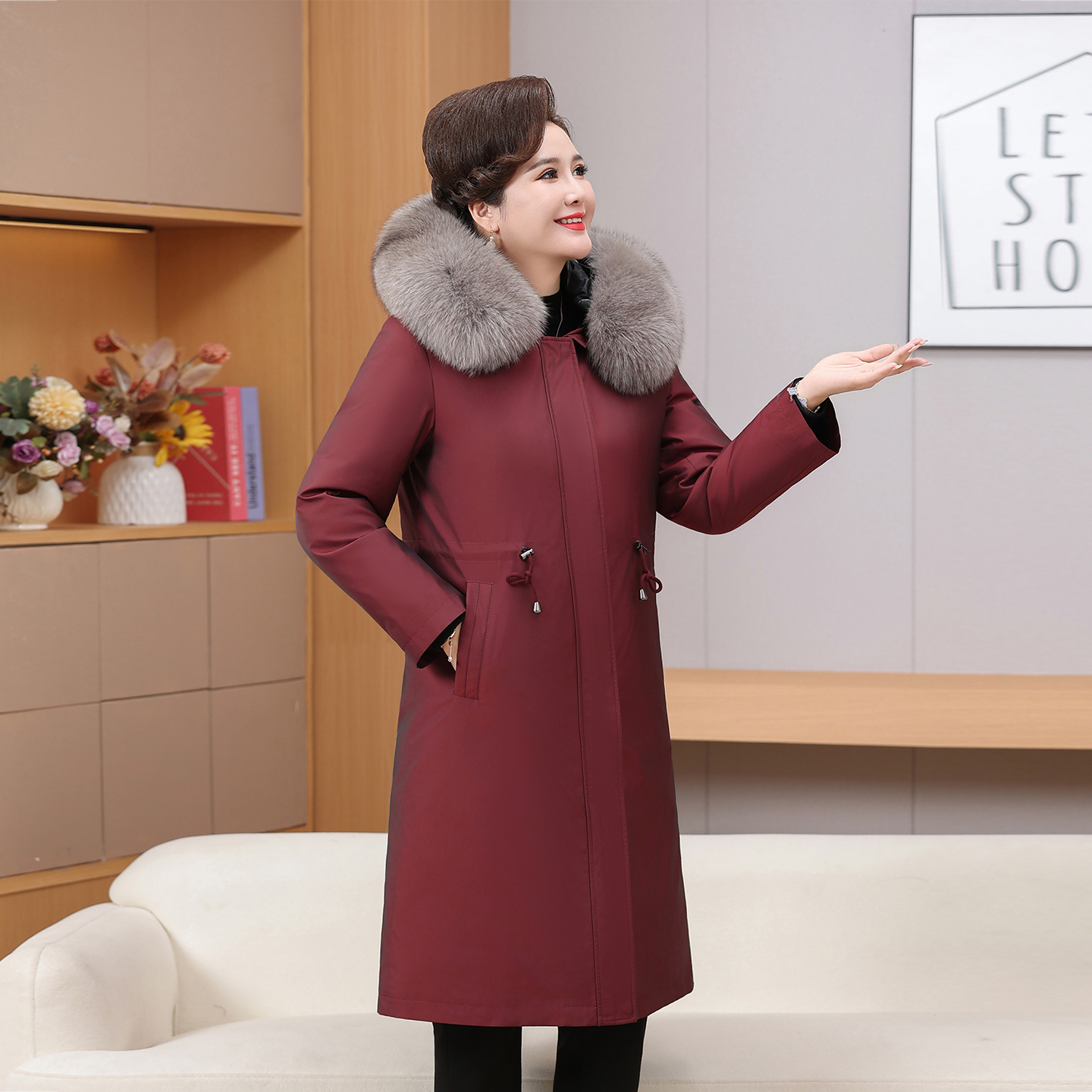 妈妈款羽绒服外套加厚过膝2025冬大码中长款女款狐狸毛领鹅绒防寒