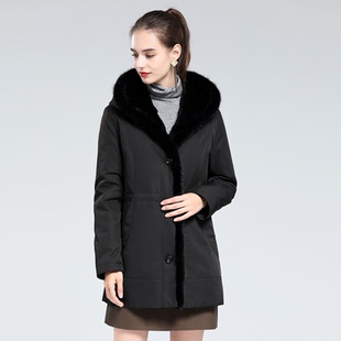 派克服女水貂毛领可拆卸獭兔毛内胆冬尼克服皮草外套中老年妈妈装