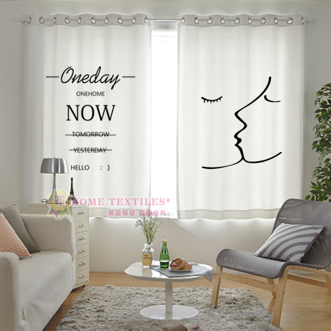 韩国风卡通窗帘英文动物个性抽象窗帘成品卧室阳台布料包邮可定做