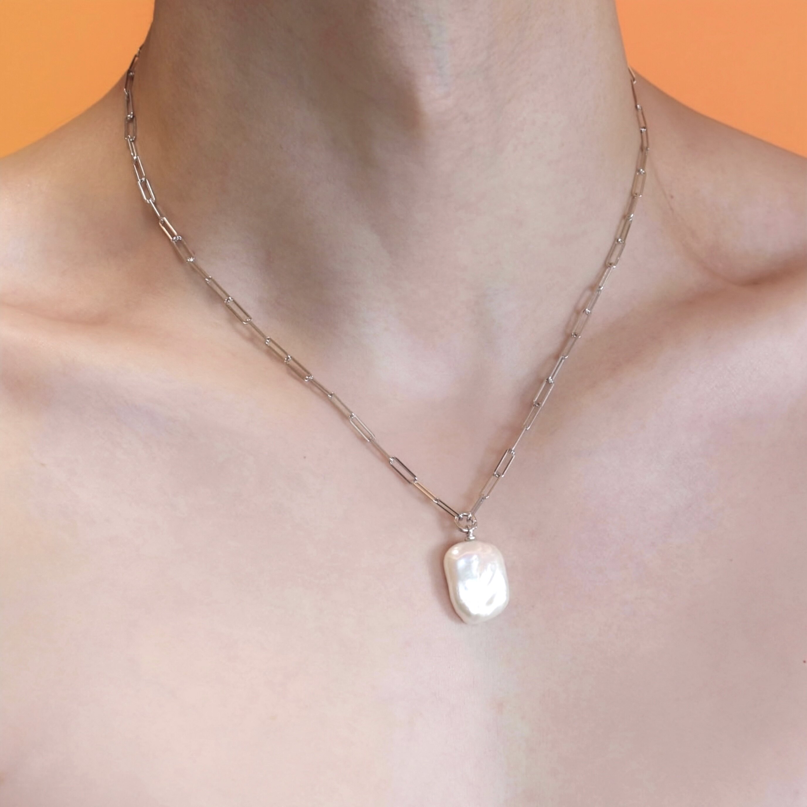 男士女纯天然巴洛克珍珠项链长方形毛衣链挂件吊坠925纯银链高版