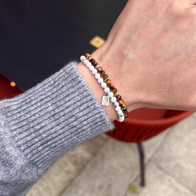 男士女细款叠戴天然虎眼石白松石绿松石情侣手链新年礼物高档定制