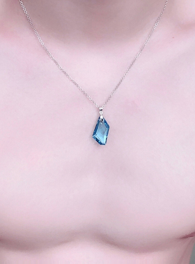 进口奥地利浅蓝色水晶男女情侣款许愿石定情石纯银锁骨链项链吊坠