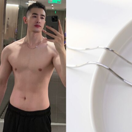 男士细款女素链简约方形盒子链蛇骨项链925纯银镀白金锁骨链潮亮
