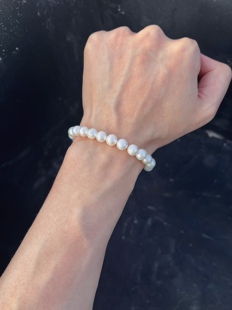 男士女士正圆近圆天然淡水珍珠手链手串大颗纯银圆球扣头