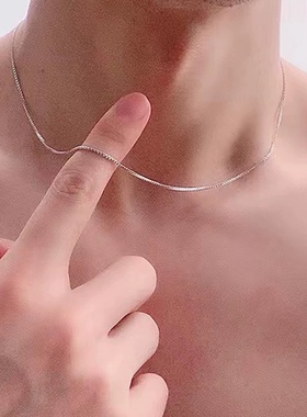 男士女式中性极细短款进口925纯银性感锁骨链项链潮素链小众简约