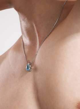 男女天然宝蓝色托帕石吊坠项链925纯银原创小众正品重工高定礼物