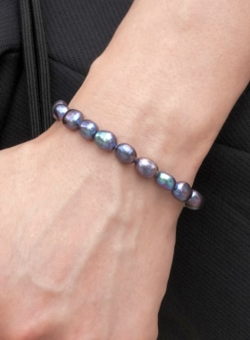 男士天然珍珠手链纯银扣孔雀绿大溪地黑色巴洛克不规则随形珍珠