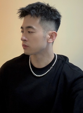 男士女士施家水晶珍珠项链正圆大颗铂金灰黑色925纯银扣长款定做