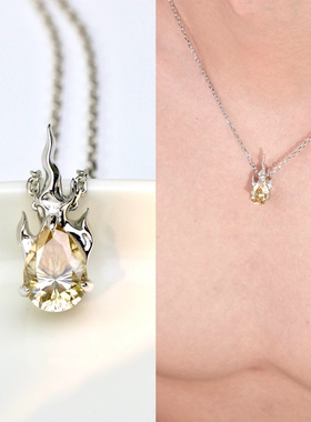 男女同款925纯银项链香槟色莫桑石火焰吊坠正品D色5A带证高端礼物