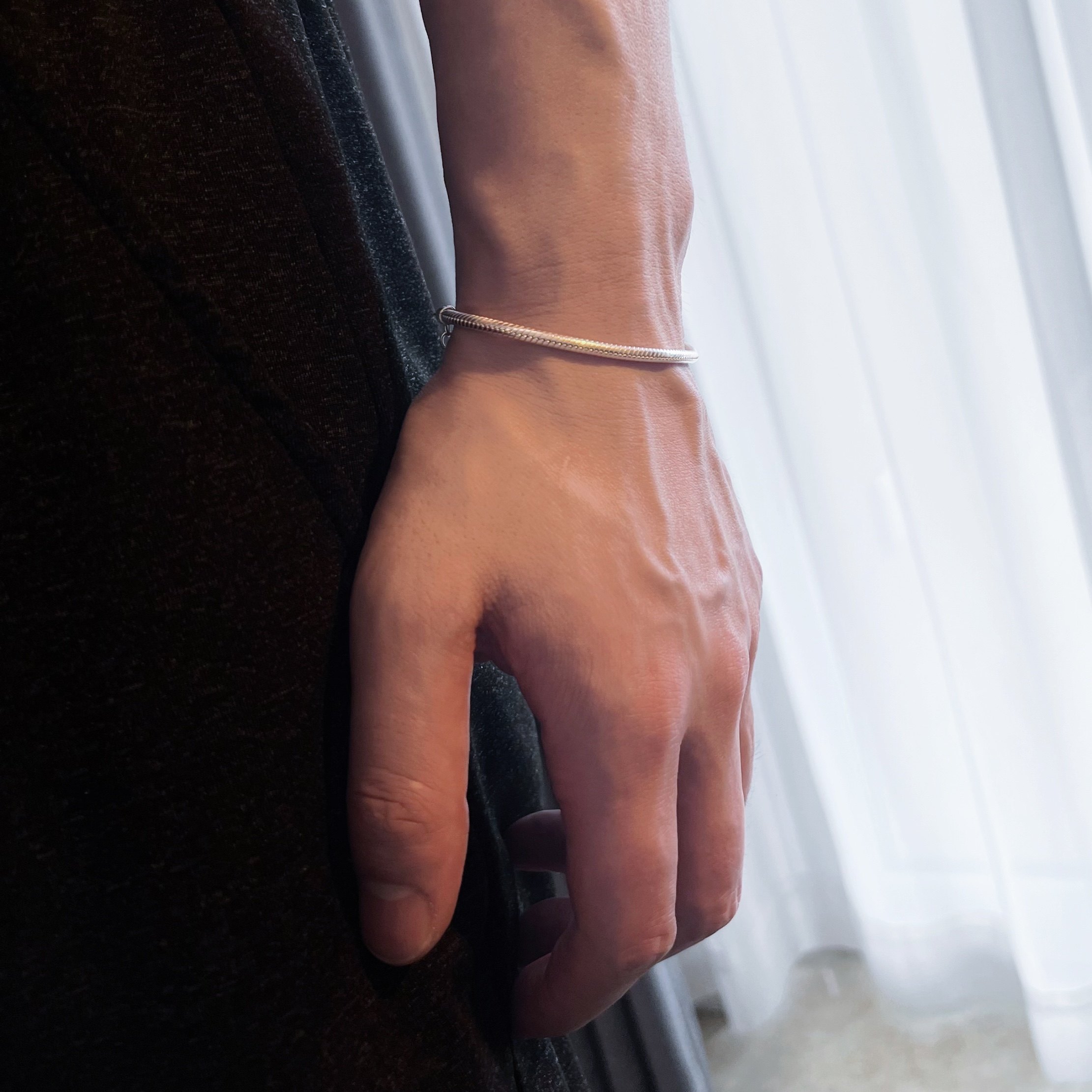 男士女士情侣款925纯银手链手绳银绳银链简约射骨麻绳粗款手链