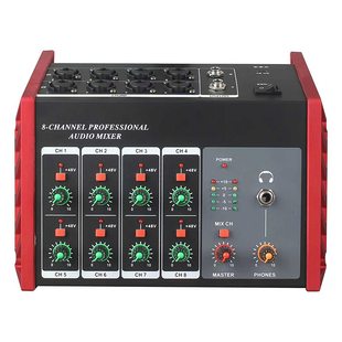 8路混音器集线器立体声输出带监听48V话筒扩展器乐器通用2路输出