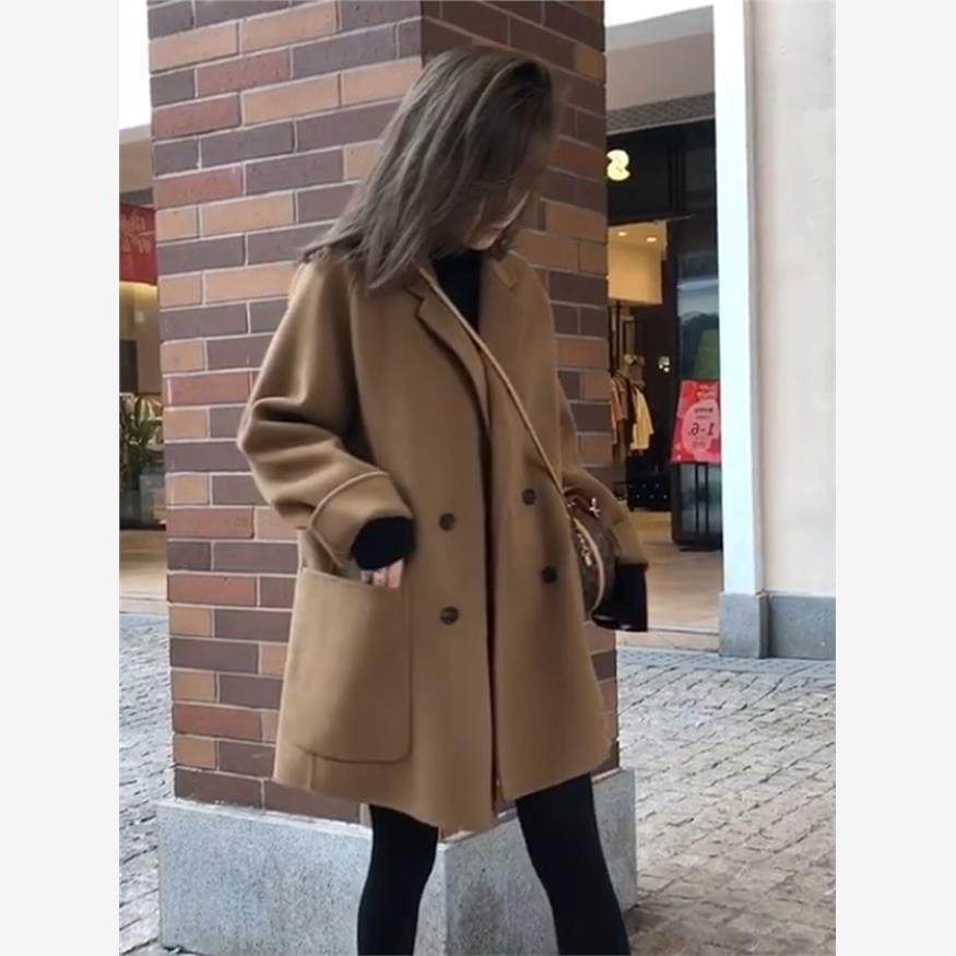 2025秋冬季新款驼色大衣小个子韩系宽松呢子西装高级感短毛呢外套