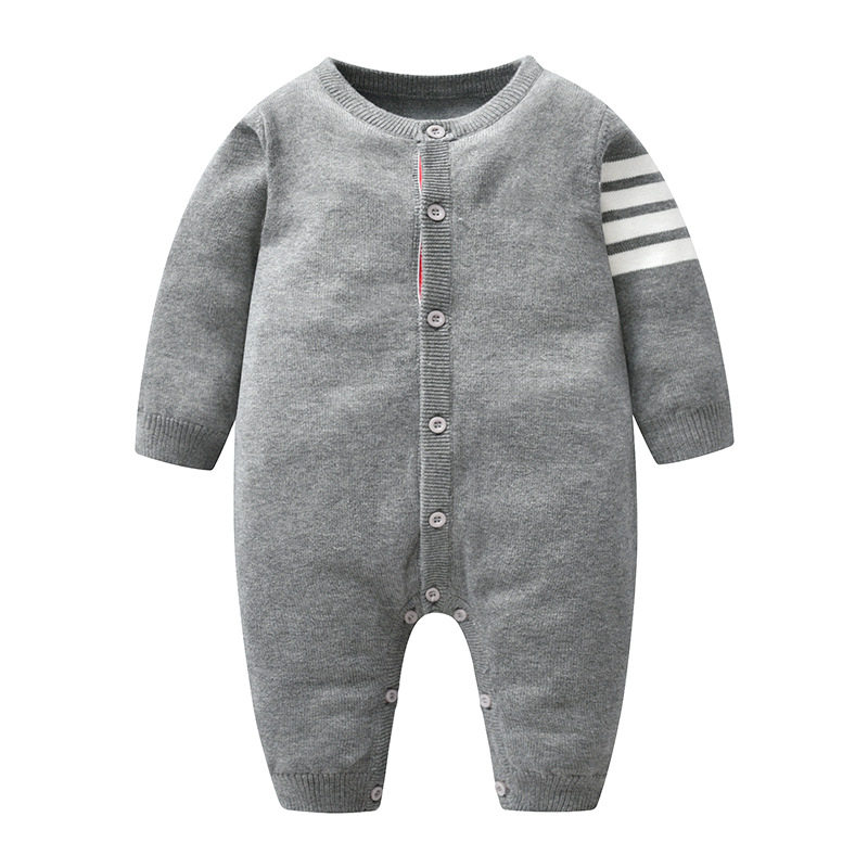 婴儿毛衣连体衣春秋纯棉爬服男宝宝简约针织衫全开扣婴幼儿秋装