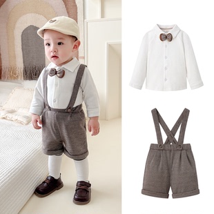 周岁礼服男宝宝背带裤套装帅气英伦风纯棉衬衫两件套儿童生日衣服