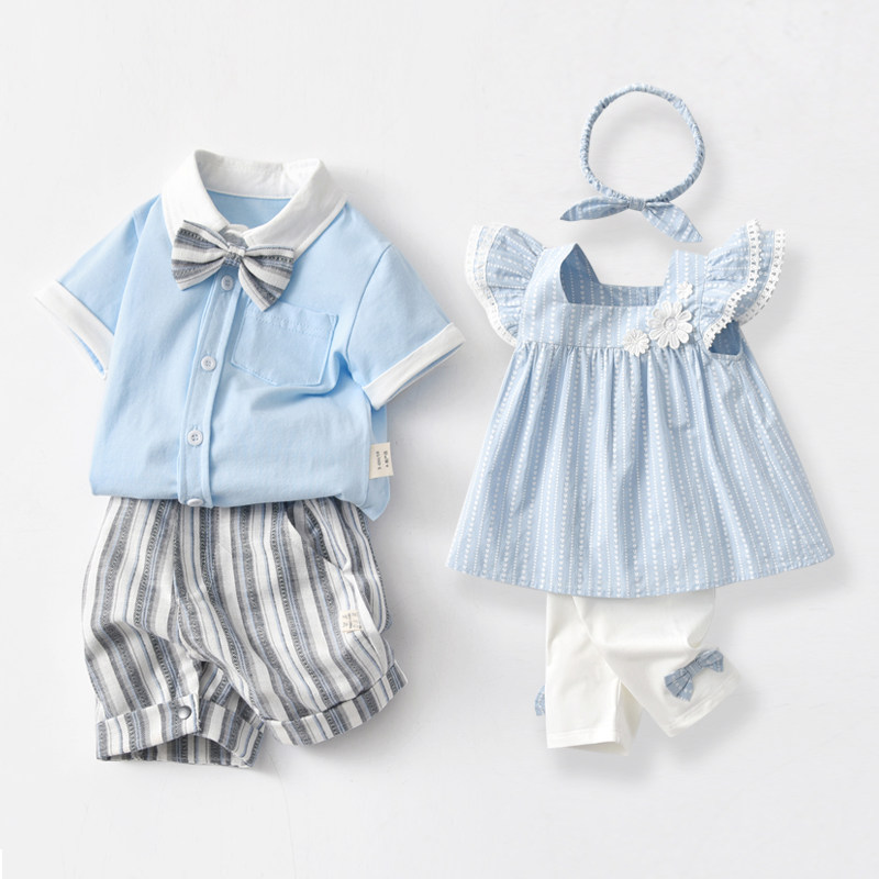 儿童姐弟装夏天套装一周岁龙凤胎宝宝衣服纯棉短袖夏装婴幼儿外穿