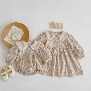 2023新款 碎花连衣裙婴儿春装 包屁衣 儿童一大一小女宝宝韩版 姐妹装