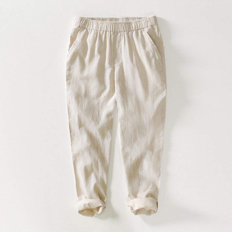 日系复古亚麻裤子男夏季薄款宽松直筒裤垂感麻布长裤棉麻料休闲裤