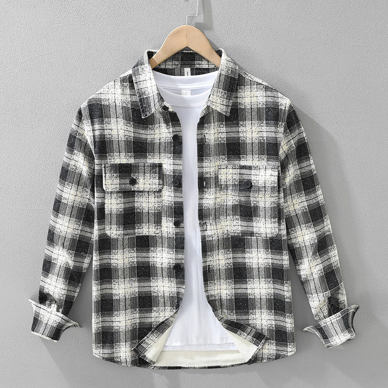 新款日系格子纯棉长袖衬衫男士时尚潮流百搭文艺休闲宽松上衣7539,男装,衬衫,淘宝优惠券,粉丝福利购,淘宝优惠卷