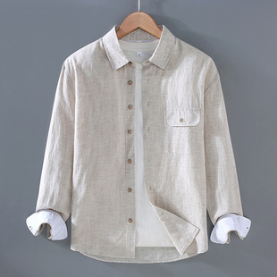 文艺简约百搭宽松休闲衬衣薄款 春夏季 男装 衬衫 2603 复古棉亚麻长袖