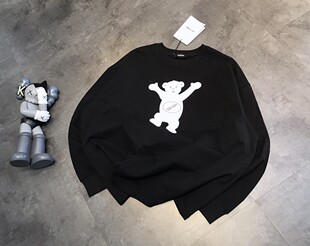 印花 圆领上衣ins潮男韩版 well美式 复古卫衣女春秋高级感宽松长袖