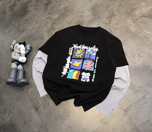 精致T恤春季简约字母印花设计花卉通勤休闲百搭上衣衬衫袖小海鸥