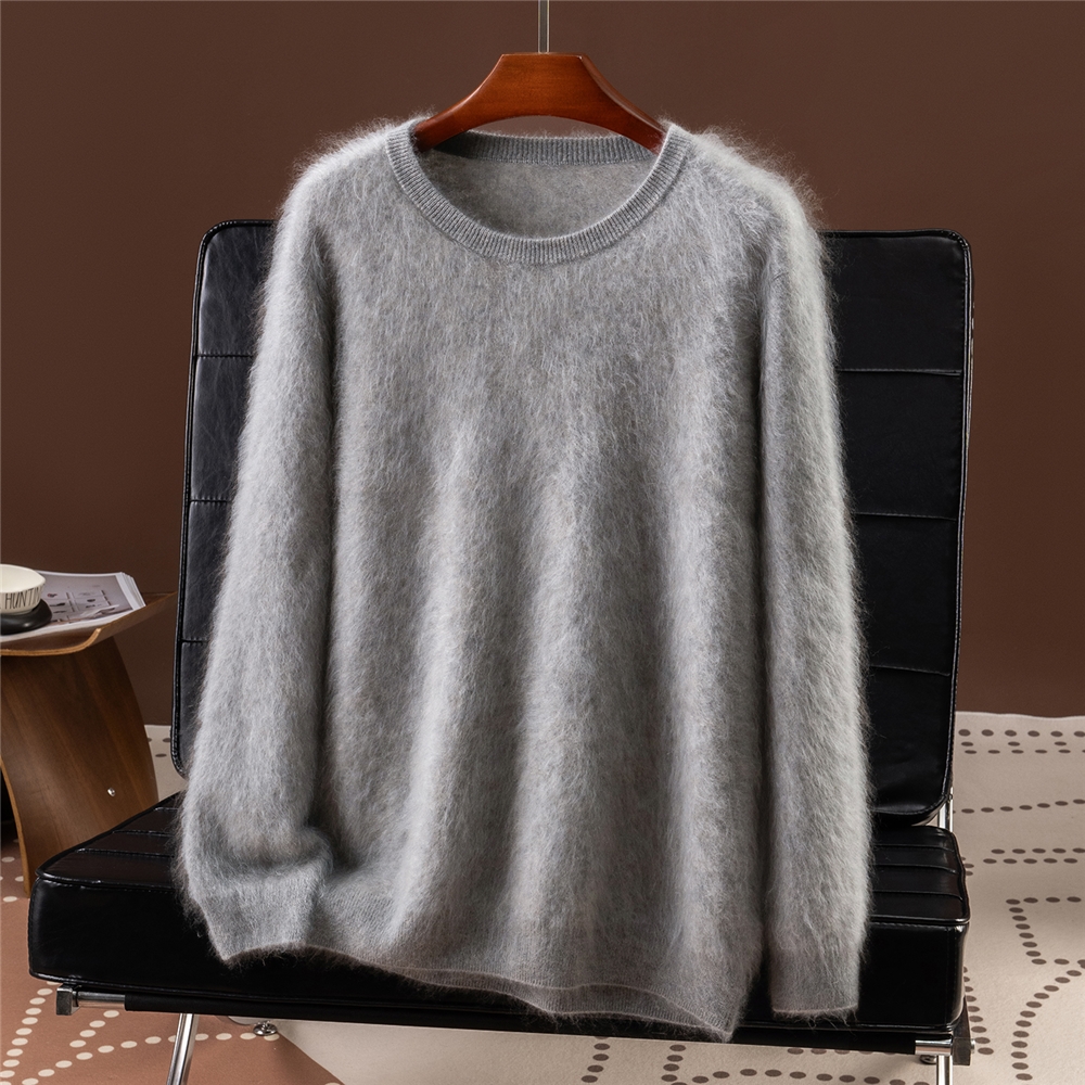 高端拉绒纯山羊绒衫男士休闲气质毛衣2025秋冬新圆领保暖针织上衣