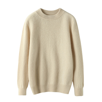 2025春秋新款羊绒衫女100纯山羊绒慵懒风显瘦长袖圆领纯色针织衫