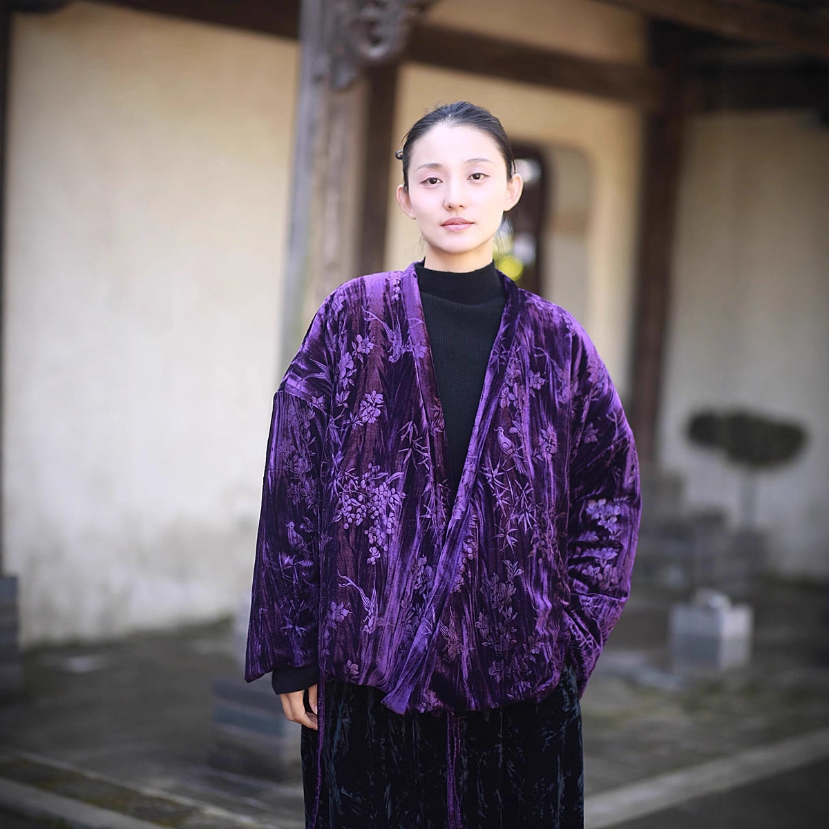 25冬丝绒国风印花系绳夹棉开衫新中式清冷风提花外套黛紫宽松棉衣,女装/女士精品,大码棉服,淘宝优惠券,粉丝福利购,淘宝优惠卷