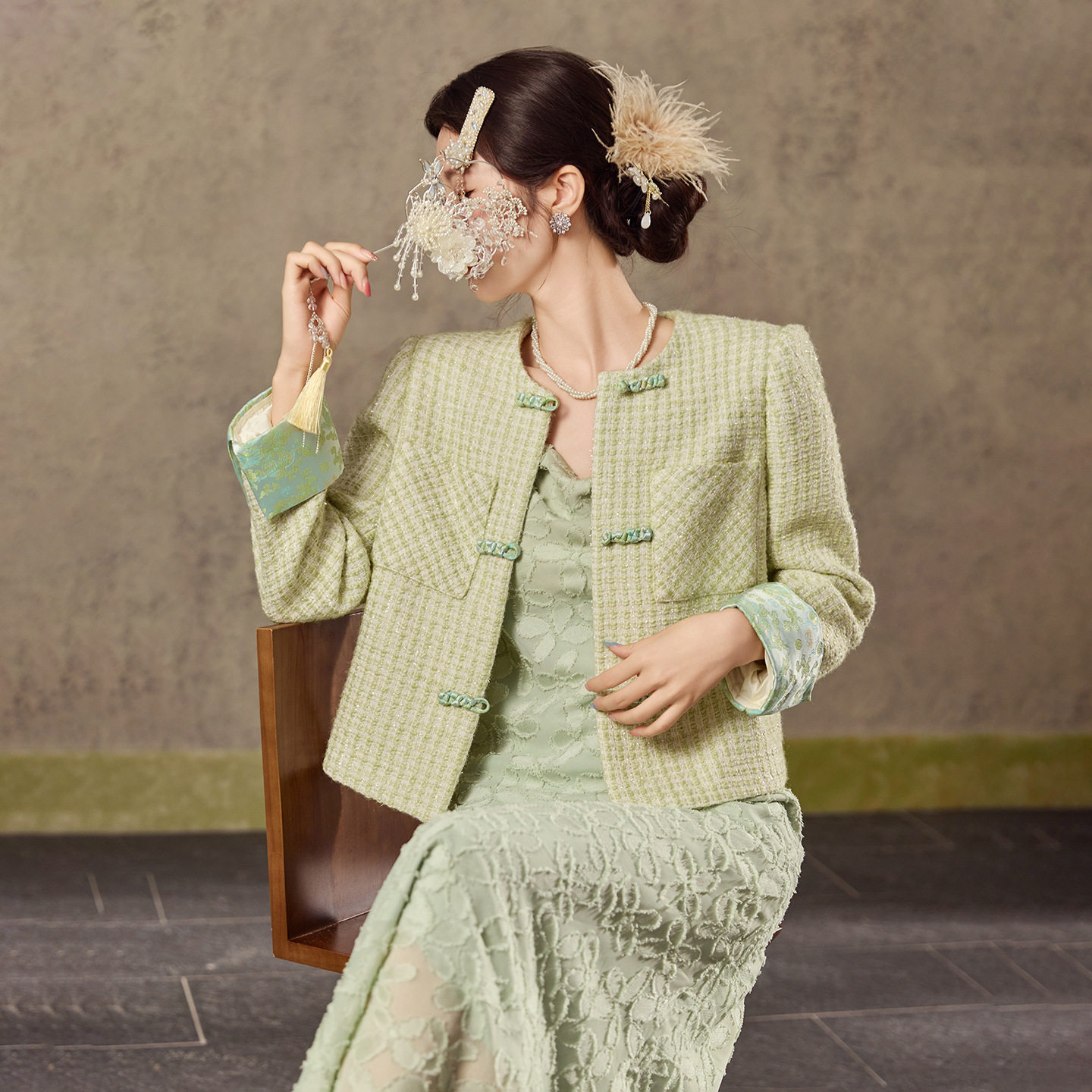 新中式国风套装2025秋季改良轻奢名媛风高级盘扣外套吊带裙 N7058,女装/女士精品,大码套装,淘宝优惠券,粉丝福利购,淘宝优惠卷