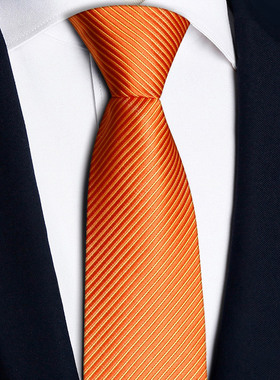 橙色领带男中介销售团体拉链式面试职业4S店手打高端条纹商务免打