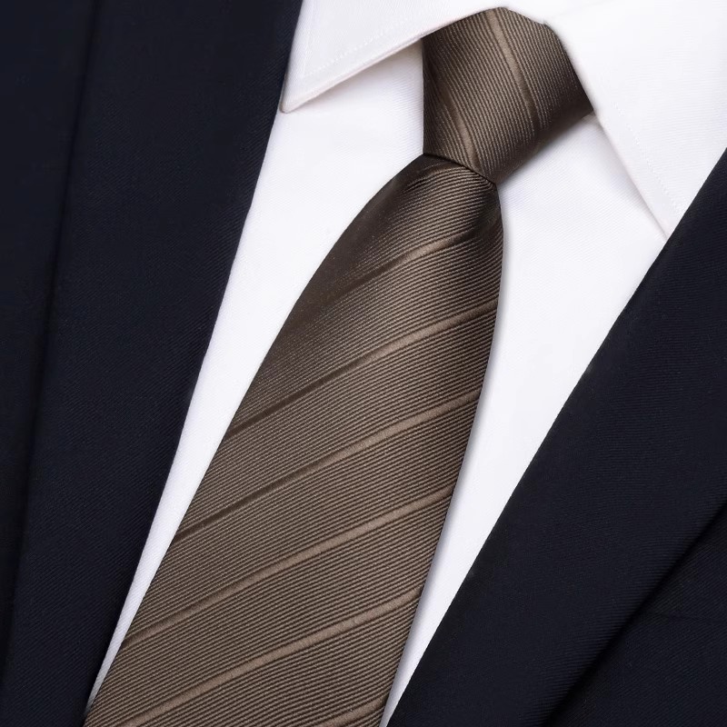 男士商务领带棕色咖色条纹正装西服衬衫结婚新郎手打拉链免1120z