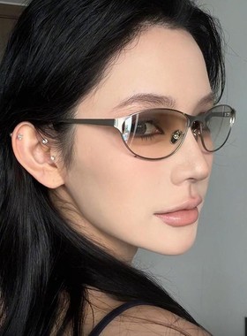 26新款Y2k高级感金属墨镜女浅蓝未来感防晒紫外线高颜值太阳眼镜