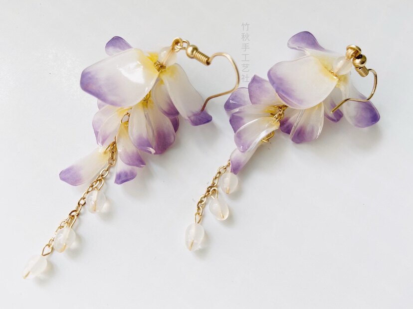 手工艺 树脂 渐变紫藤 玉珠 发簪 耳环耳夹 汉服古风和服头饰拍照