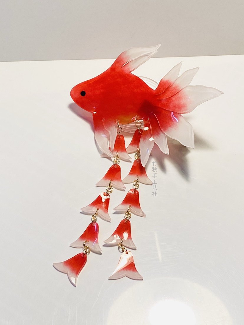 手工热缩树脂渐变金鱼流苏发夹和服浴衣发饰日常古风汉服摄影头饰