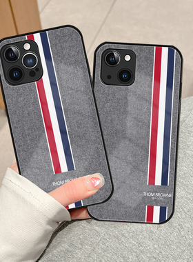 新款高级感iPhone16promax手机壳条纹苹果14潮牌15玻璃12男11女款XR灰色78plus情侣适用华为mate50/p40小米13