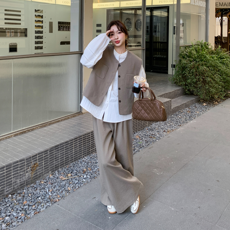 复古高级感西装马甲阔腿裤两件套女2025春季新款老钱风休闲套装潮