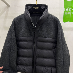欧货高端立领羊毛呢拼接90白鹅绒服外套女冬季保暖休闲夹克羽绒服
