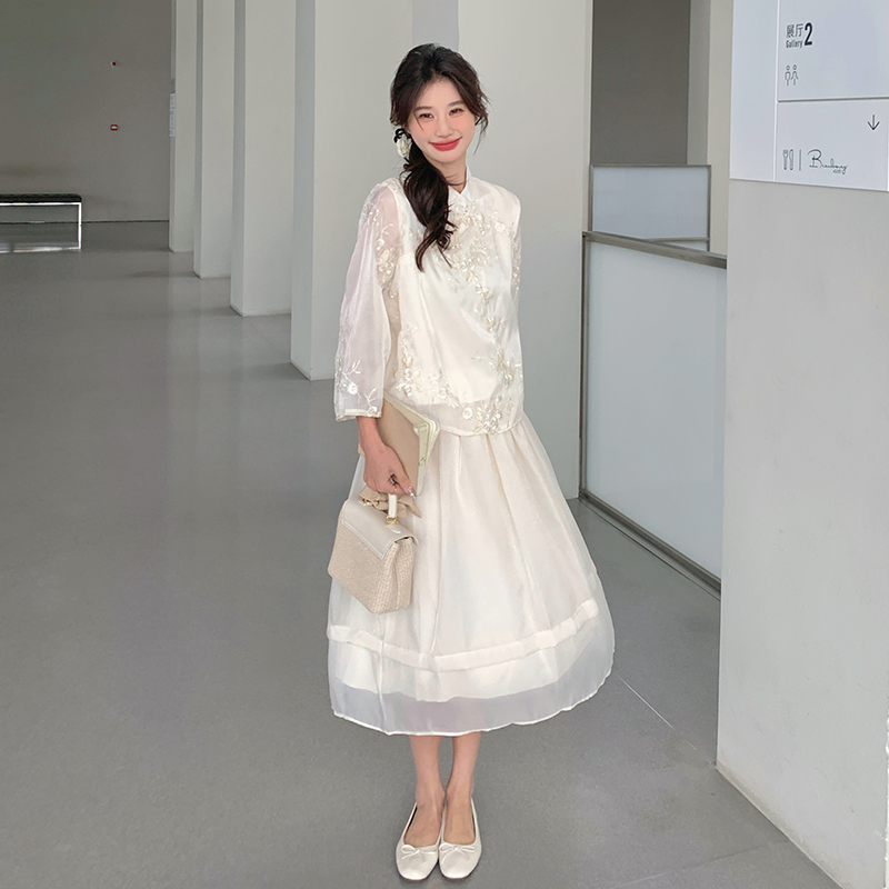 新中式国风甜美天丝上衣半身裙套装两件套女夏绝美小清新改良旗袍