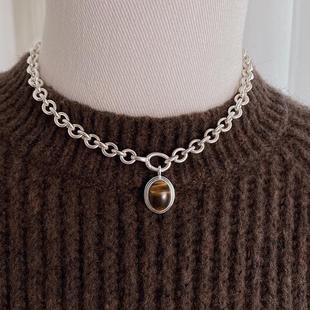 不拘925纯银圆环粗链条女款锁骨项链颈链小众简约大方高级冷淡风