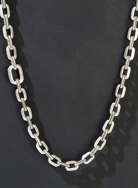 不拘925纯银斯巴达男项链粗太角链简约高级感方格十字链条素链